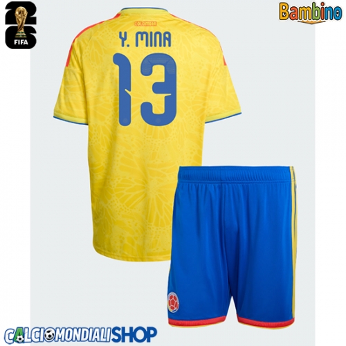 Maglie da calcio Colombia Yerry Mina #13 Prima Maglia Bambino Mondiali 2026  Manica Corta + Pantaloni corti)